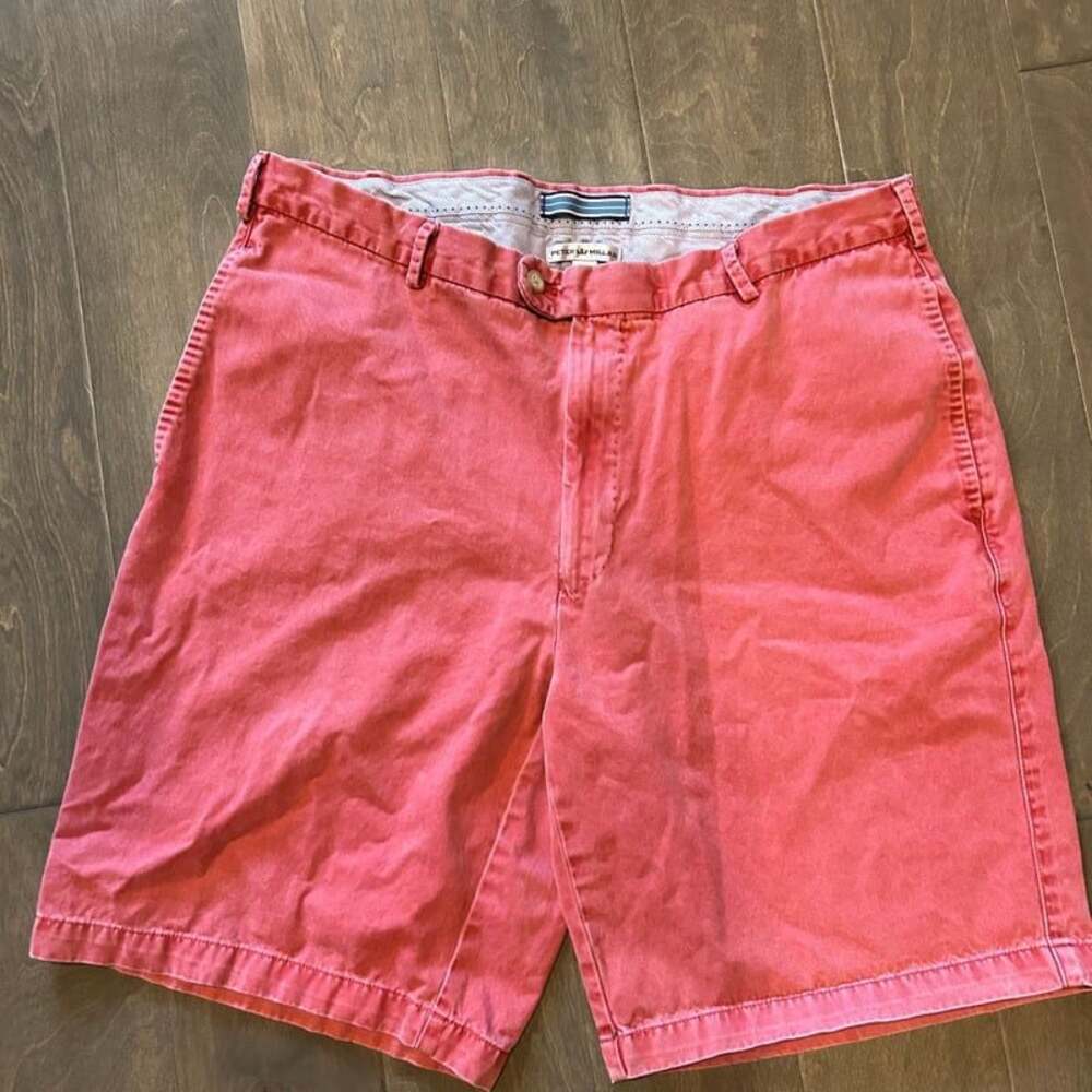 Peter Millar Men's‎ Washed Chino Shorts- Red, Size 36